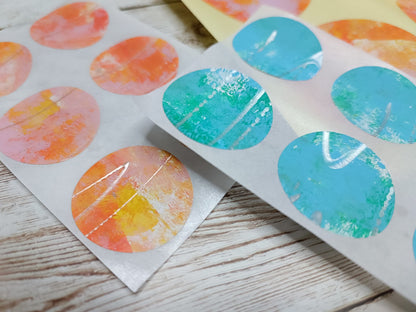 Set of handmade round stickers- for mixed media/ scrapbooking/ paper layouts Set 6