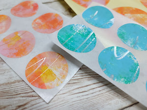 Set of handmade round stickers- for mixed media/ scrapbooking/ paper layouts Set 6