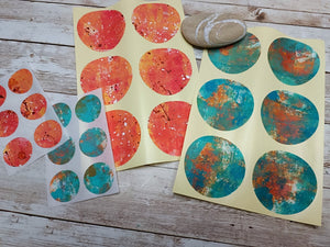 Set of handmade round stickers for mixed media/ scrapbooking/ paper layouts Set 3