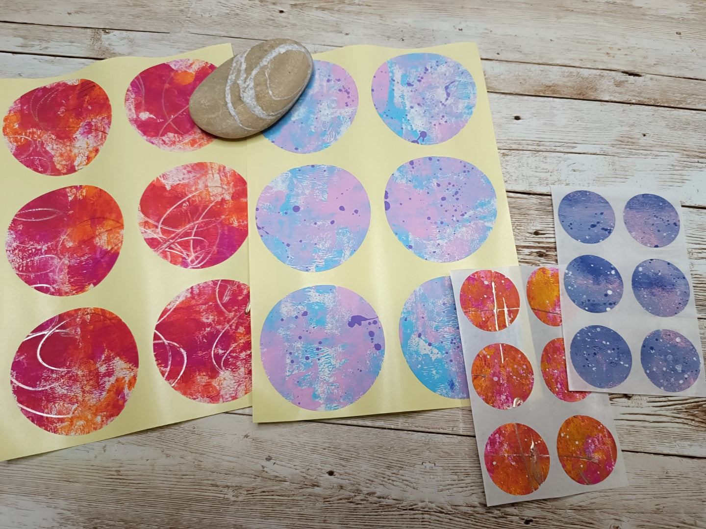 Set of handmade  round stickers for mixed media/ scrapbooking/paper layouts, Set 1