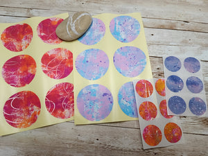 Set of handmade  round stickers for mixed media/ scrapbooking/paper layouts, Set 1