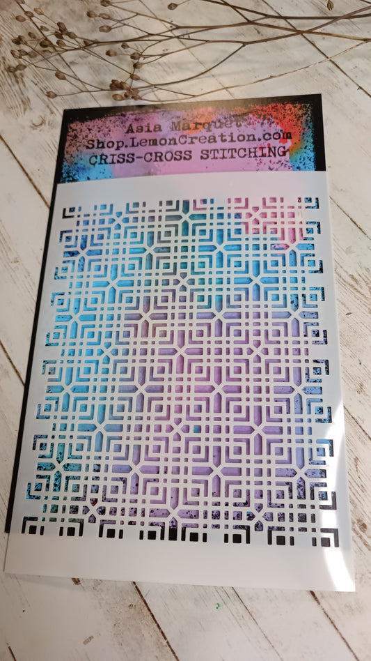 Mixed media stencil- CRISS-CROSS STITCHING