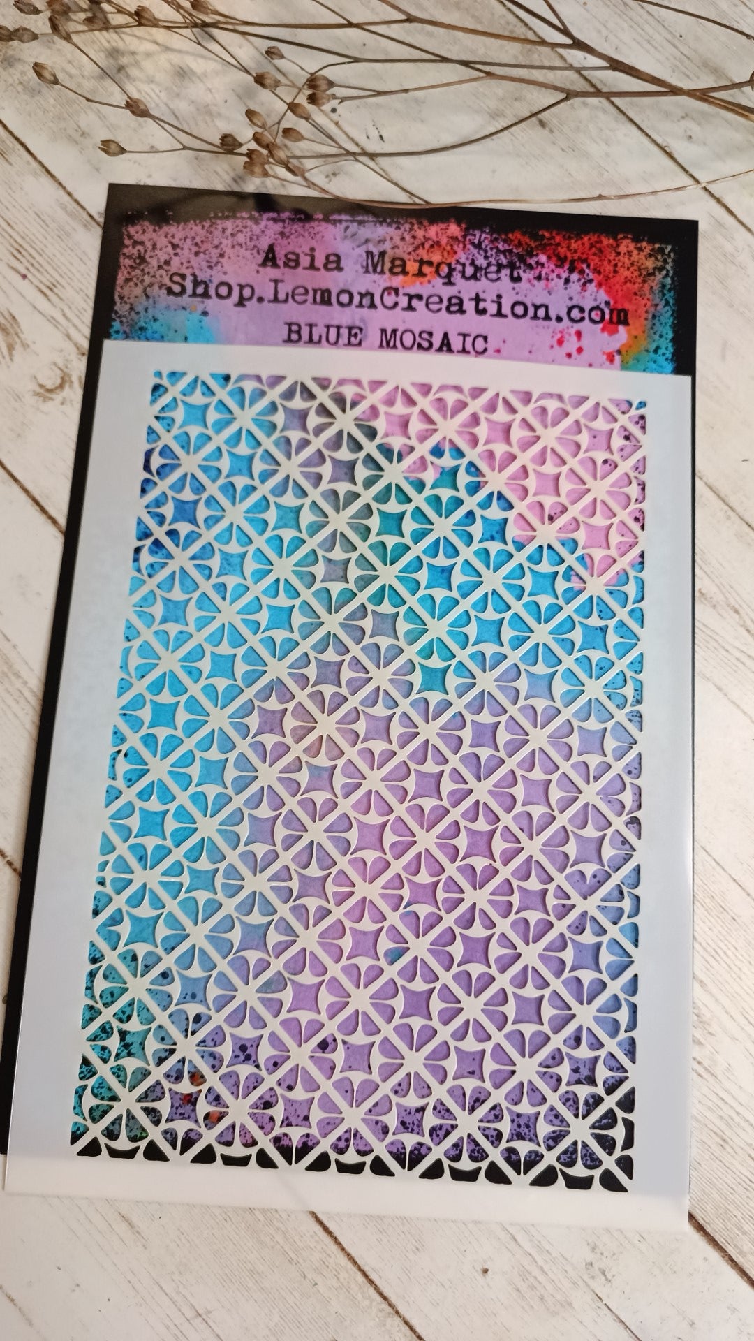 Mixed media stencil- BLUE MOSAIC