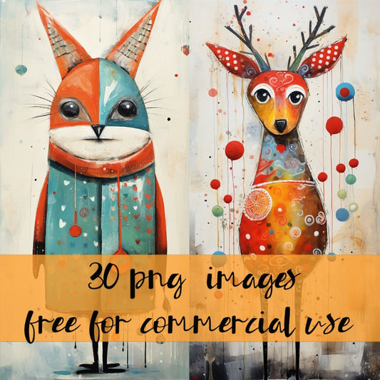 DIGITAL DOWNLOAD FILE- Christmas Quirky Animals (Fox and Reindeers collection)