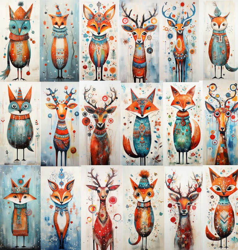 DIGITAL DOWNLOAD FILE- Christmas Quirky Animals (Fox and Reindeers collection)