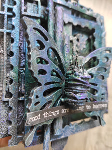 Mixed media decorative canvas/ industrial style butterfly canvas