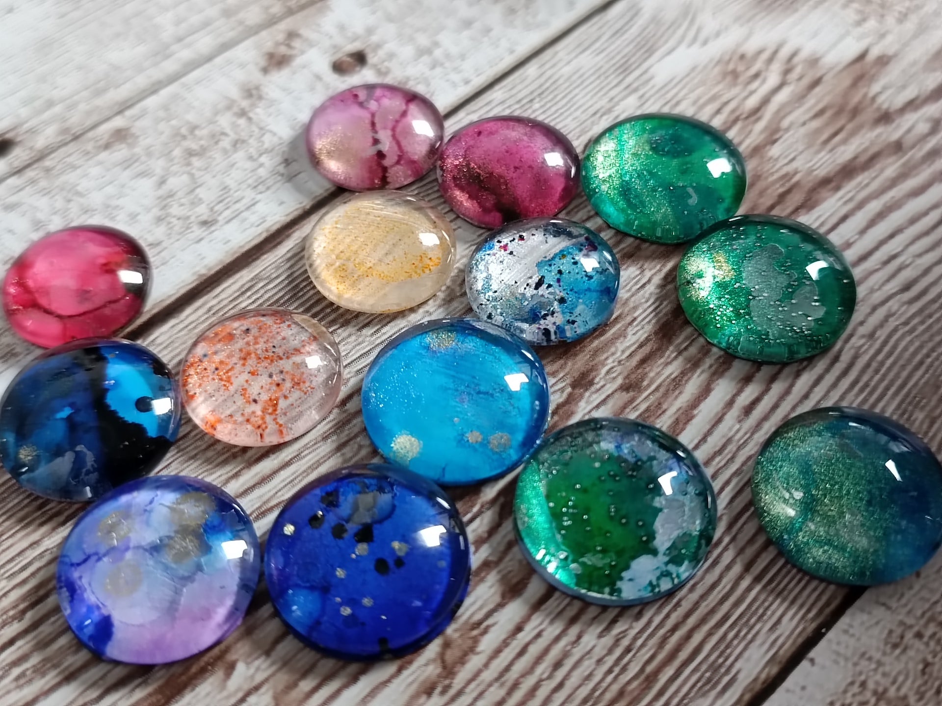 Handmade glass pebbles/ cabochons, ideal embellishments for mixed media/ scrapbooking projects
