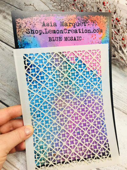 Mixed media stencil- BLUE MOSAIC