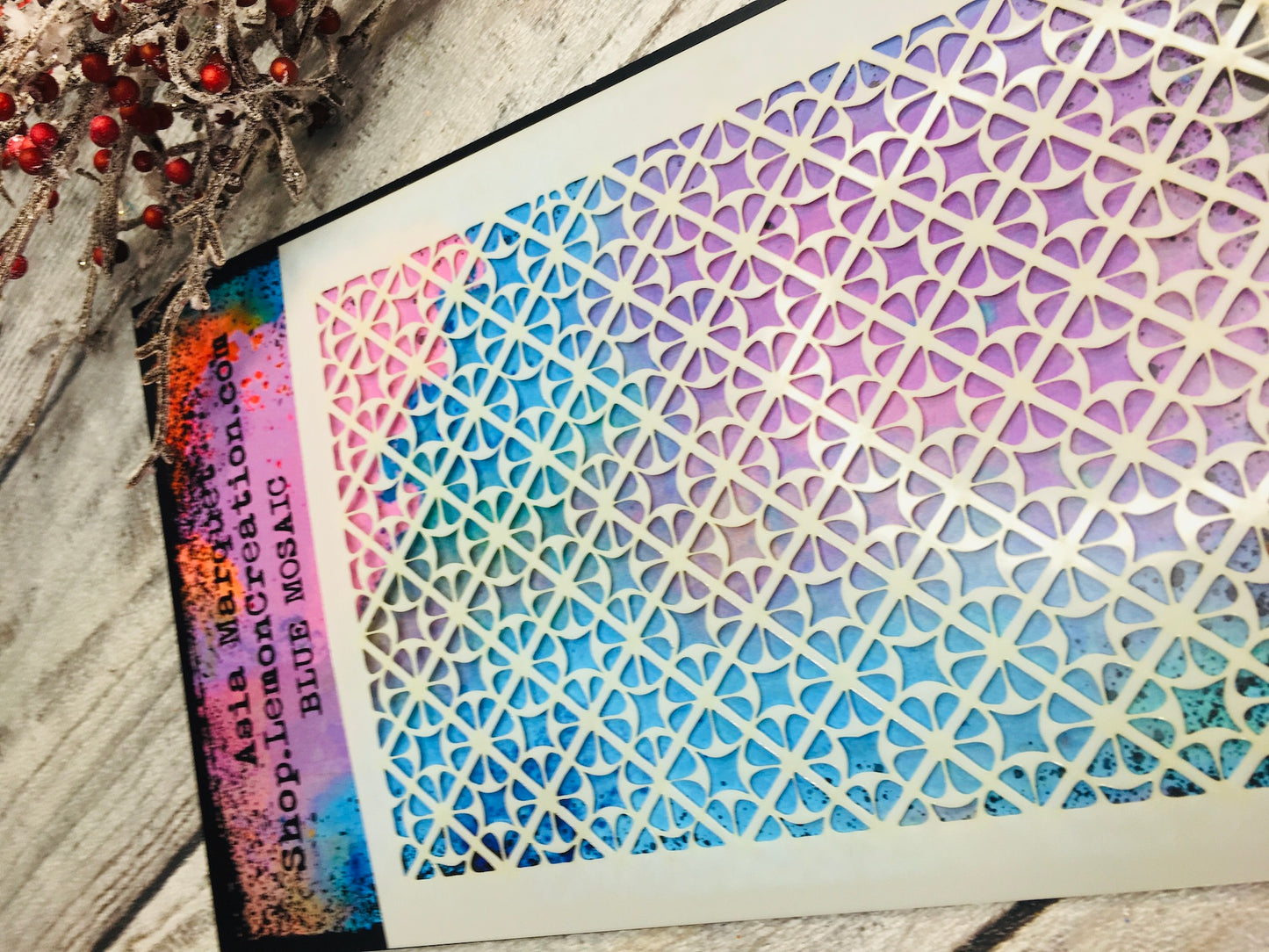 Mixed media stencil- BLUE MOSAIC