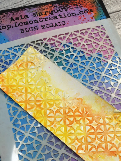 Mixed media stencil- BLUE MOSAIC